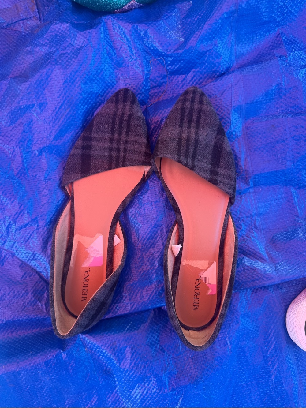 Merona Plaid Pointed-Toe D'Orsay Flats in Charcoal Plaid